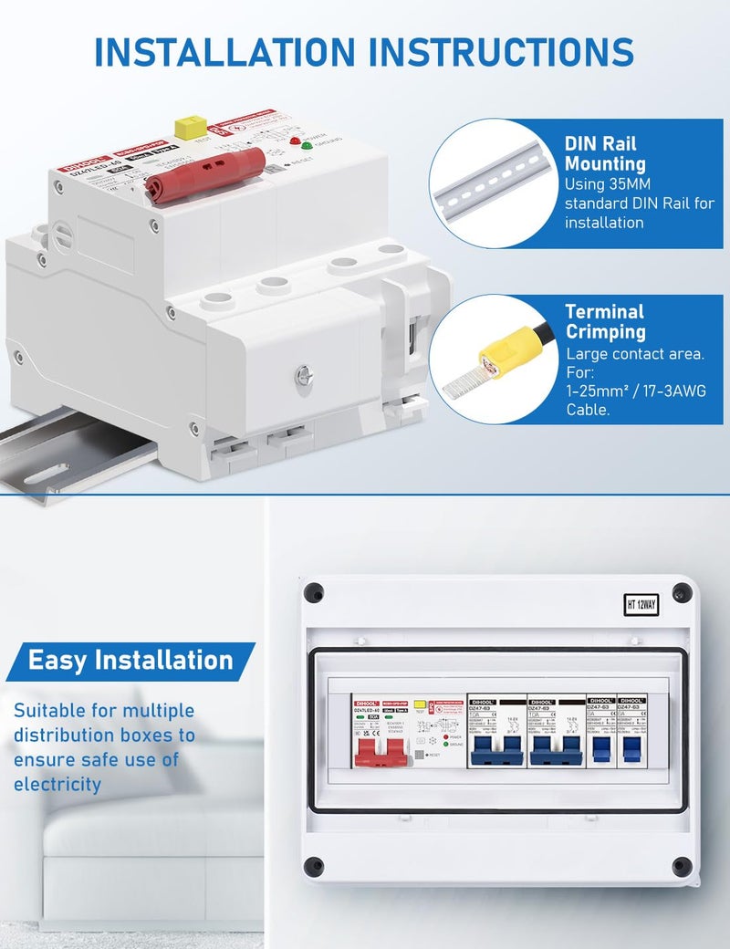 DIHOOL 50 Amp GFCI Breaker for Hot Tub Disconnect, 50A Miniature Circuit Breakers 240V with Panel Surge Protector - Image 5